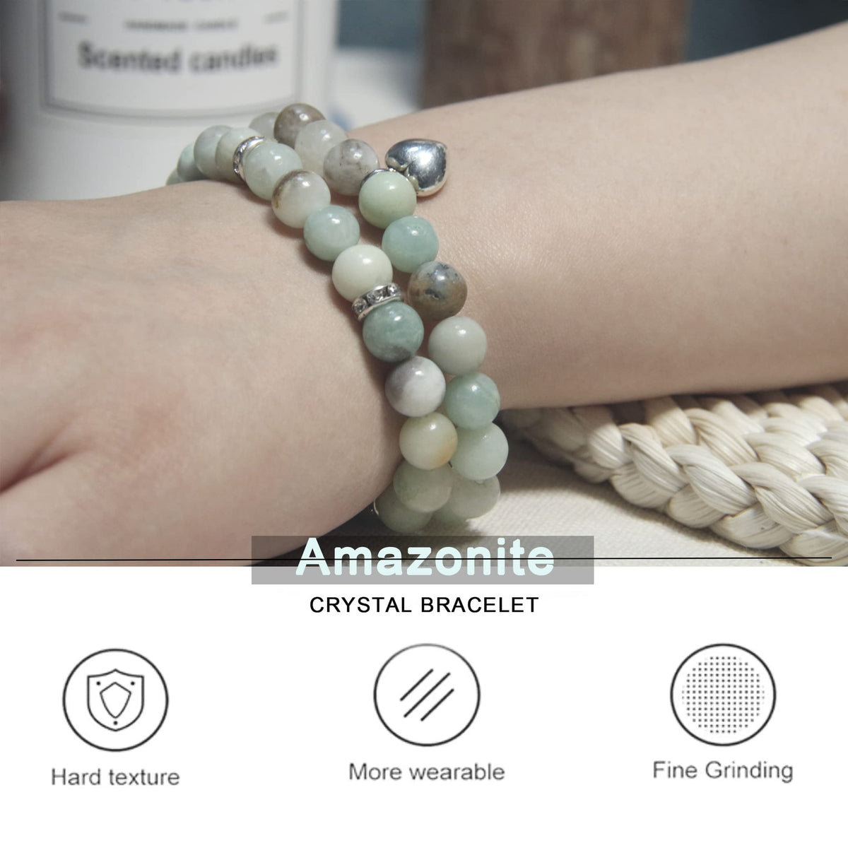 GDLKPYHS Healing Bracelets for Women - Amazonite Bracelet - Healing Prayers Crystal Bracelet, 8mm Natural Stone Stress Relief Yoga Beads Get Well Soon Gifts
