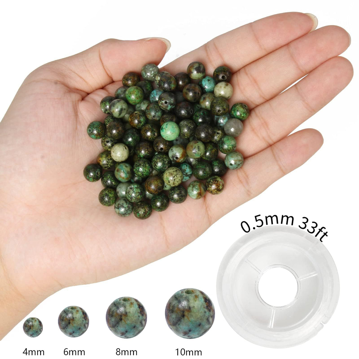 NITOPUPU 100Pcs 10mm Natural Smooth African Turquoise Gemstone Beads Round Loose Stone Beads for Jewerly Making with Crystal Stretch Cord