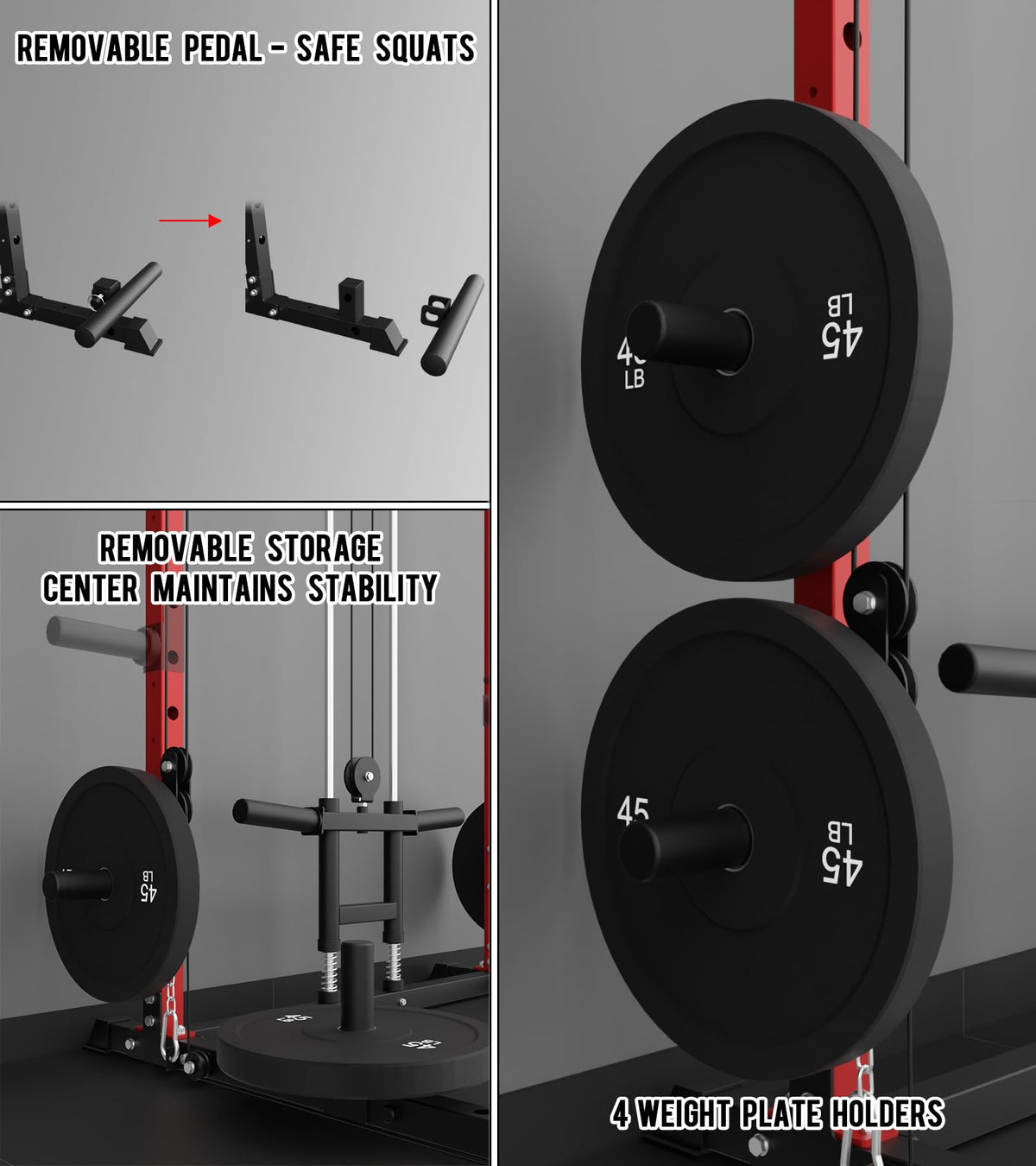 Eonfit E2 Power Cage with 3D Rotation Arms - Multi-Functional Power Rack for Home Gym. 1500lb Squat Rack for Home Gym. Pulley System for Cable Crossover & LAT Pulldown (RED, PRO)