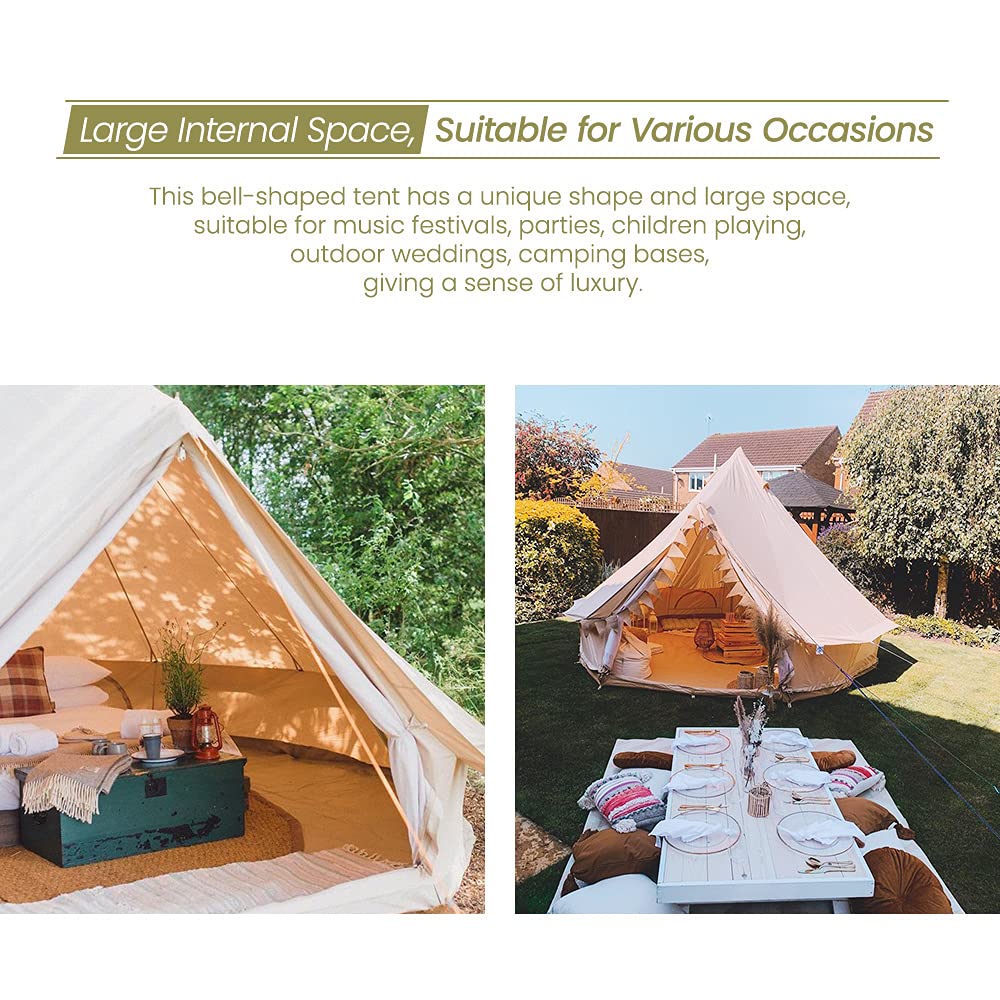 MC TOMOUNT Canvas Tent Bell Tent Yurt with Stove Jack Zipped Removable Floor for Glamping Truck Car Camping
