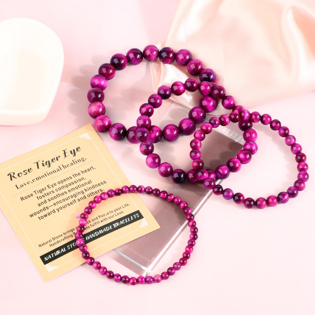 AD Beads 6mm Handmade Rose Tiger Eye Elastic Bracelet – Natural Gemstone for Love,emotional healing. – Meditation, Yoga, Healing and Energy Gift for Men Women