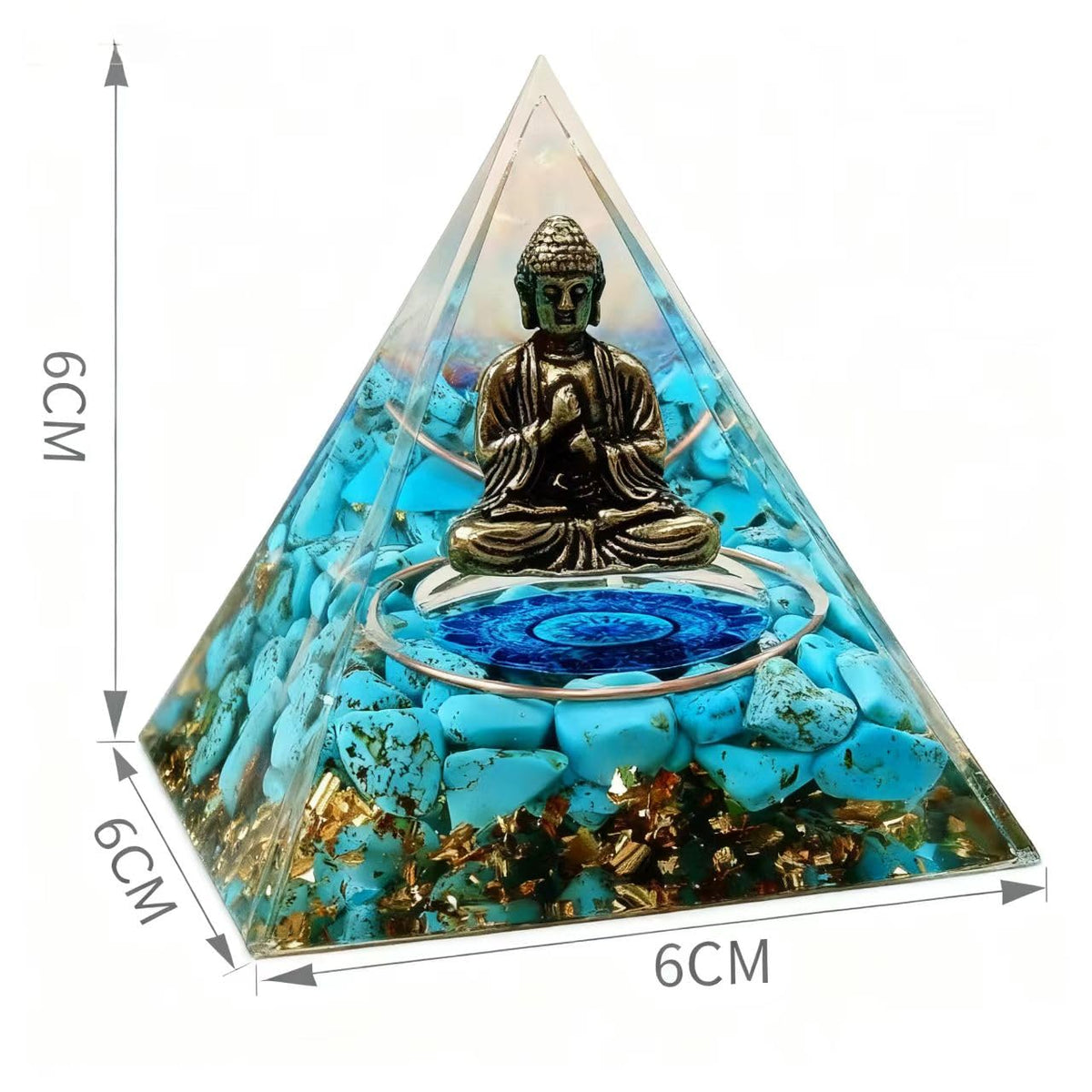 ycyingcheng Moonstone Crystal Orgone Pyramid, Turquoise Ogan Crystal Energy Tower, Bronze Statue Buddha Sculpture Crystal Pyramid for Home Decor (Crystal Pyramid-23)