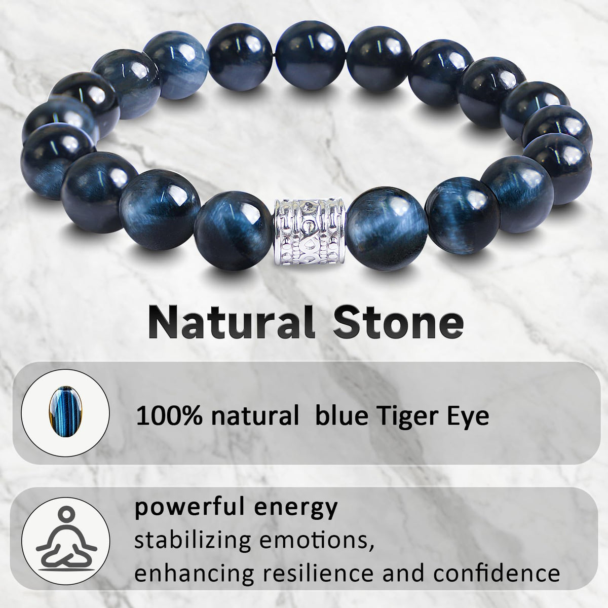 Tiger Eye Obsidian Beaded Bracelets For Men Gemstone Bracelets For Men &Women Fashion Natural Stone Men‘s Jewelry (dark blue)