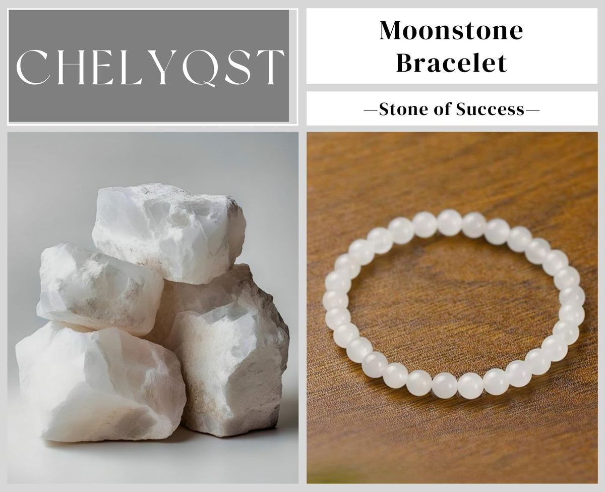 CHELYQST Moon_stone Bracelet - Stone of Success,Stretch Natural Stone Crystal Beads Jewelry Gifts for Women Men Unisex Adult,6mm