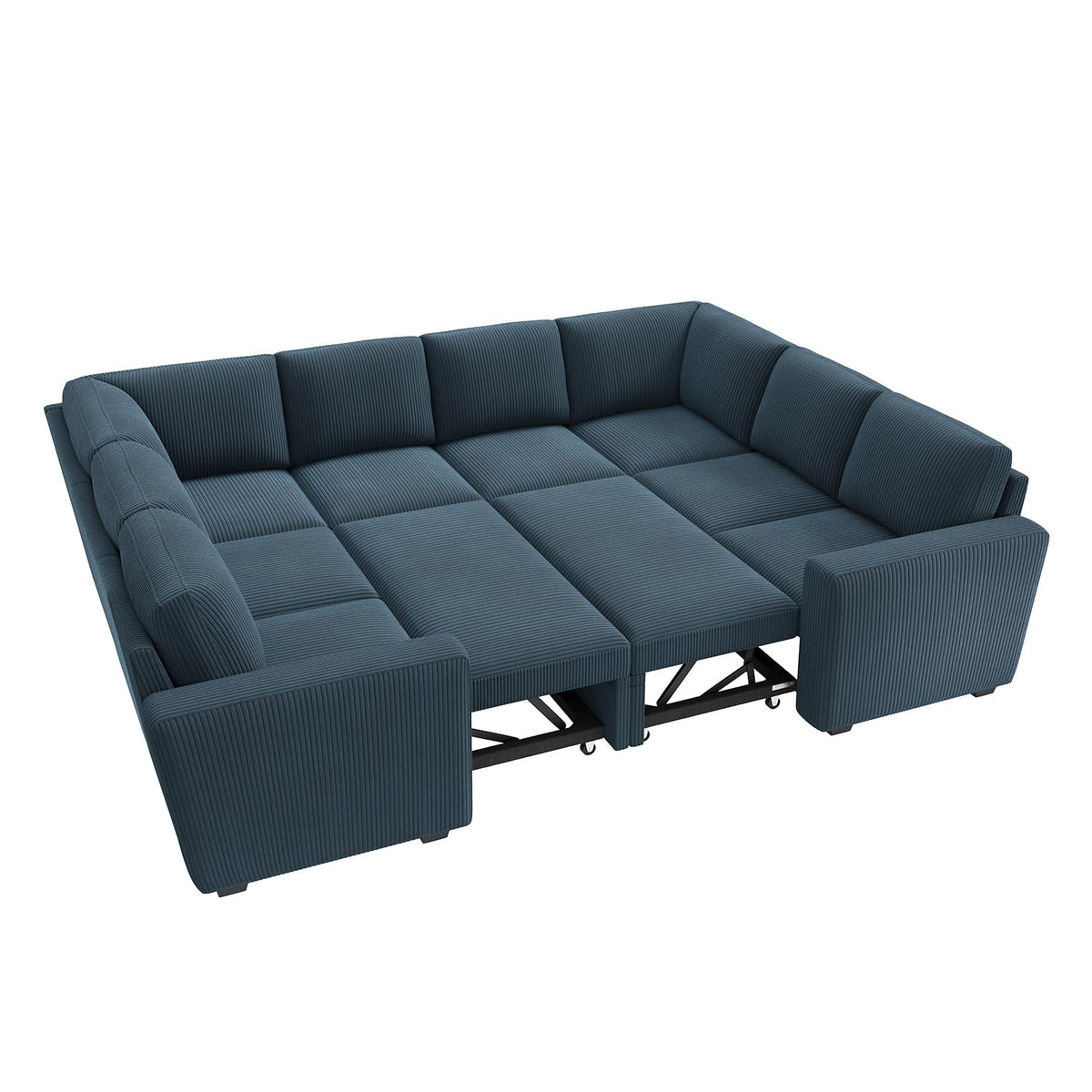 HONBAY Modular Sectional Couch with Pull Out Bed, Corduroy Sleeper Sofa with Storage Seats, U Shaped Sectional Couches for Living Room, Blue