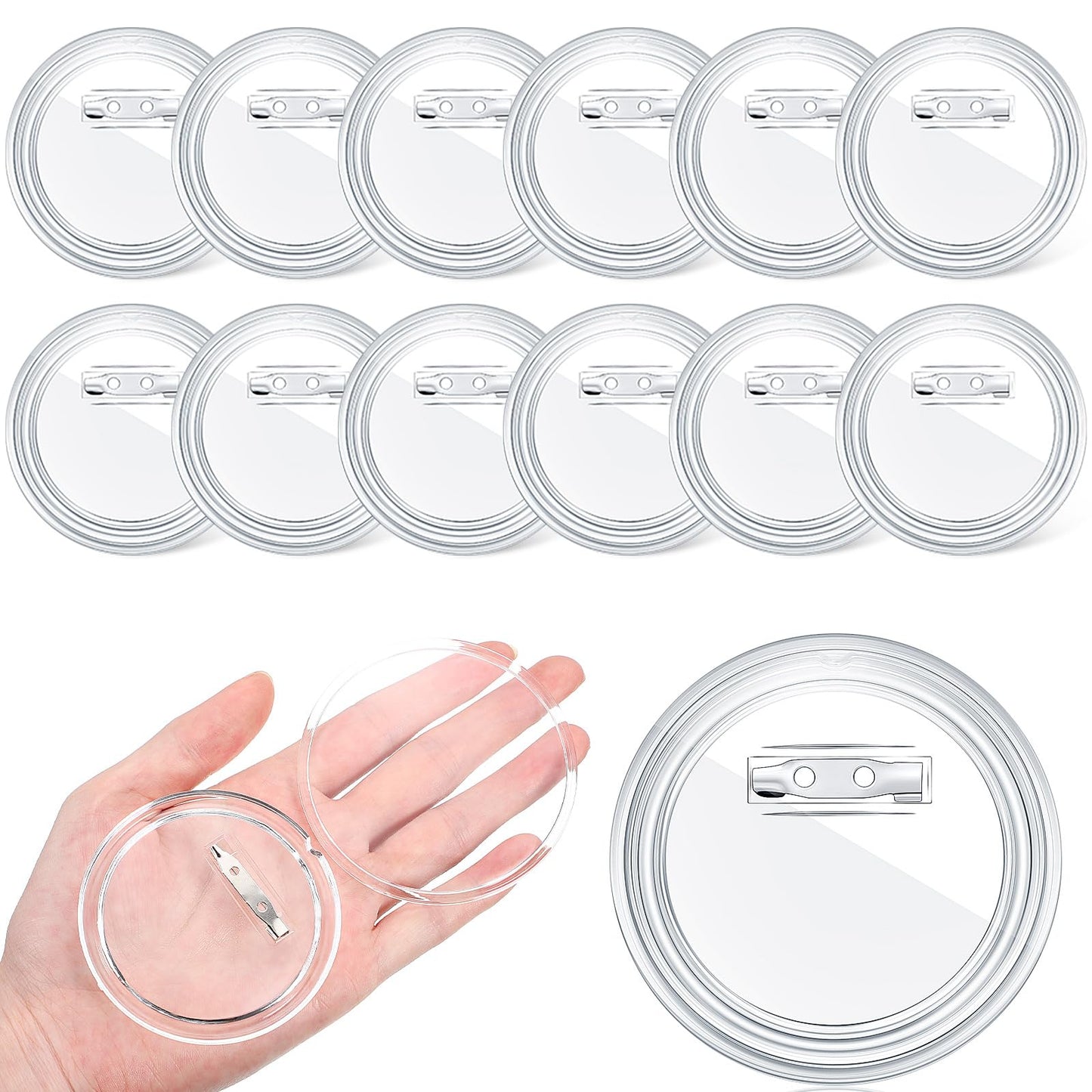 Yilloog 12 Pcs 3 Inch Clear Button Pins for Crafts DIY Photo Acrylic Blank Pins Bulk for Picture Make Your Own Buttons Badge Maker DIY Crafts Supplies