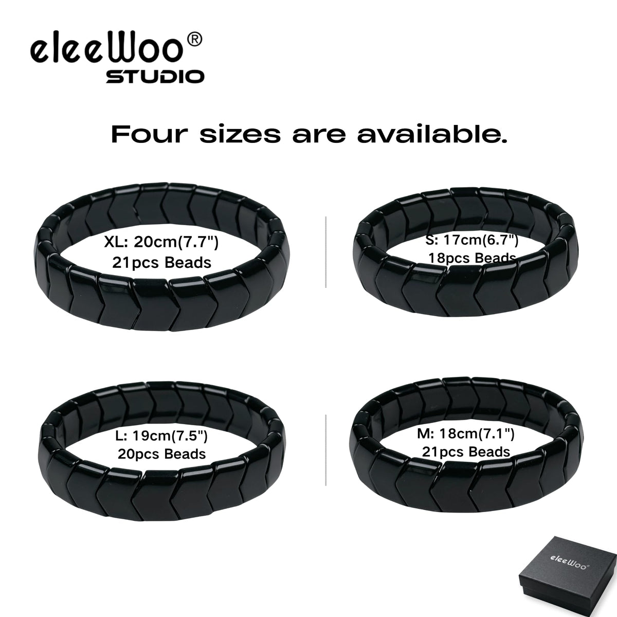 eleewoo Handmade 15mm Arrow Black Tourmaline Bracelet for Men Women, Bold Statement Grounding & Protection Crystal Jewelry, Beaded Stretch Bracelet in Premium Gift Pouch