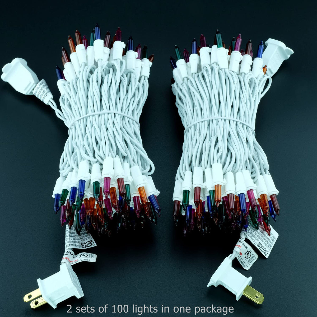 YULETIME 200 Multicolor Christmas String Light, 2-Set 33' 100 ct White Wire