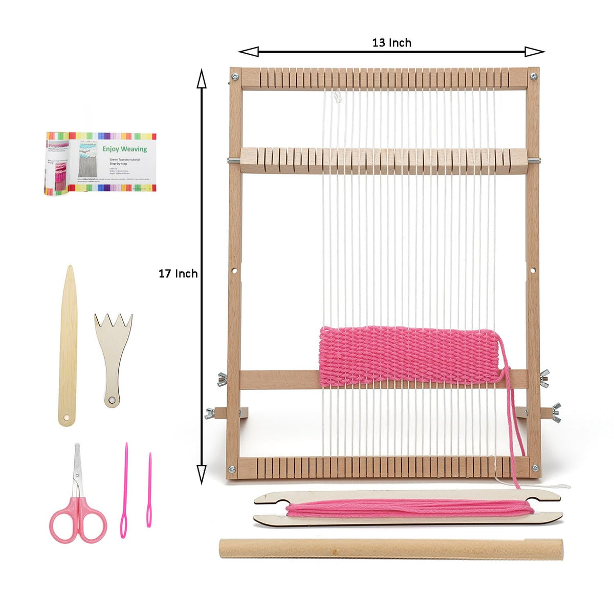 Weaving Loom for Beginners and 1 Set of Weaving Works Complete Yarn Kit with Detailed Friendly Instructions, Parents and Children in The Holiday Experience Weaving Brings Fun Pink
