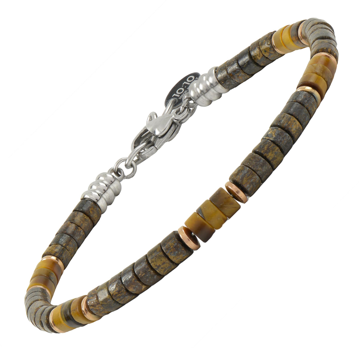 10:10 Beaded Bracelet for Men and Women – Natural Gemstone Bracelet and Stainless Steel – Adjustable, Durable and Elegant – Made in Italy (Bronzite)