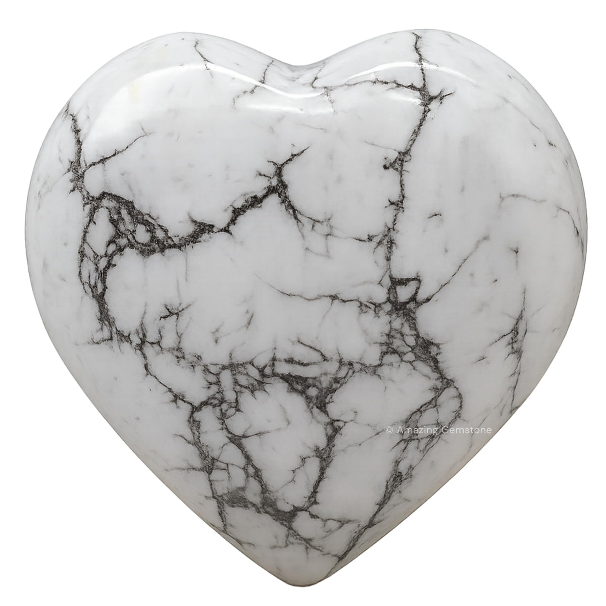 Howlite Crystal Heart Palm Stone - Pocket Massage Worry Stone for Natural Body Chakra Balancing, Reiki Healing and Crystal Grid