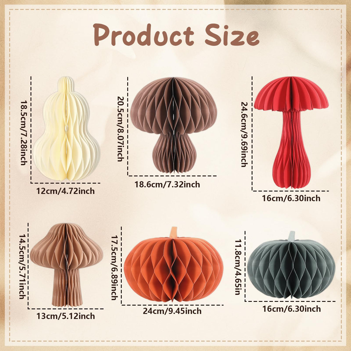 6 PCS Fall Honeycomb Centerpieces Decorations 3D Paper Pumpkin Mushroom Table Decor with Magnet for Thanksgiving Autumn Holiday Party Home Kitchen Table Decorations