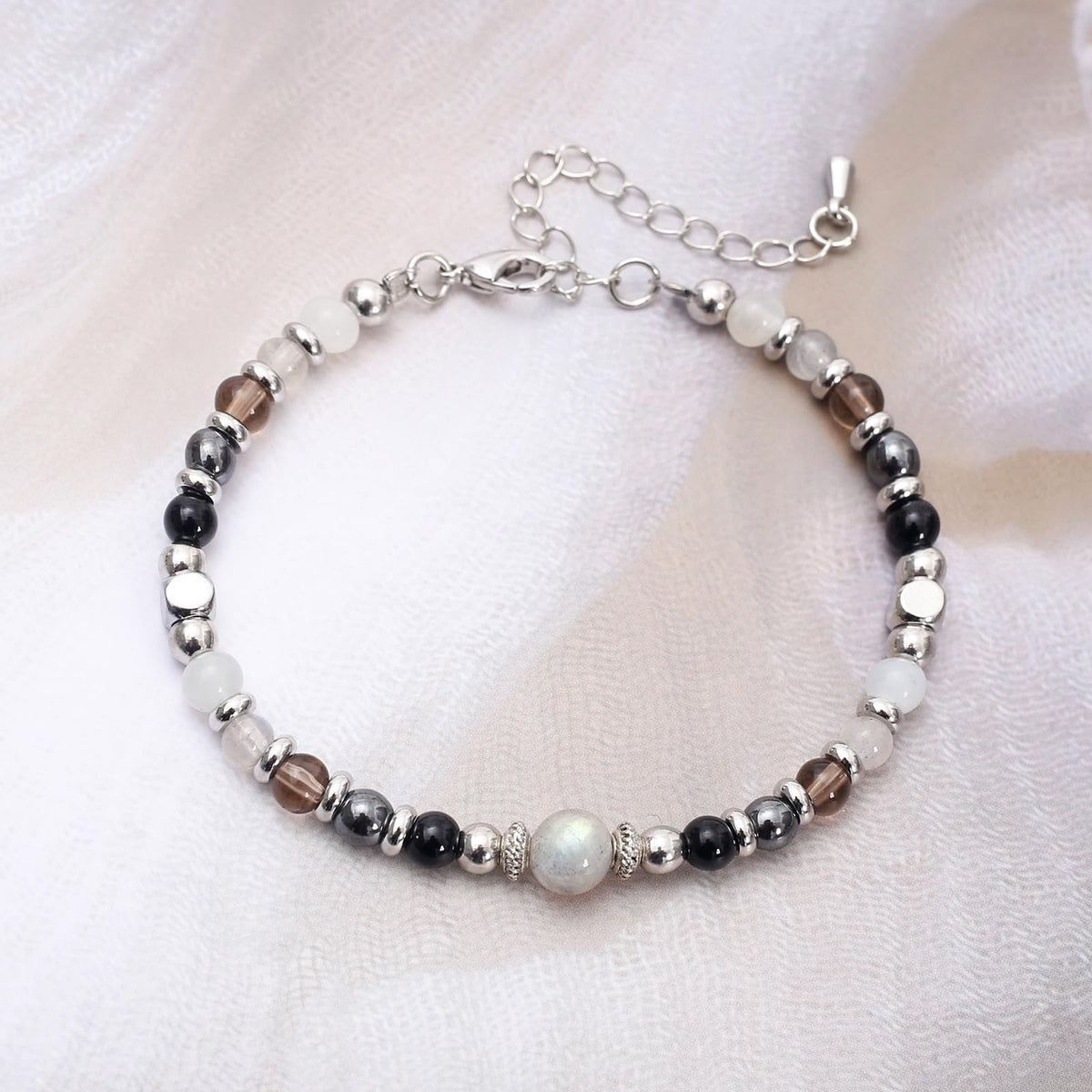 MTJAHPS Protection Bracelet, empath protection, black obsidian Crystals and Healing Stones Bracelet for Women ，Luck ，Anxiety and Stress Clam Bracelet