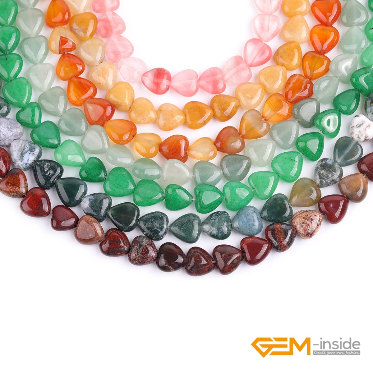 GEM-Inside 10mm Heart Charms Natural Green India Agate Gemstone Stone Beads for Jewelry Making Full 15" Strand Power Energy Healing Chakra Stone Beads