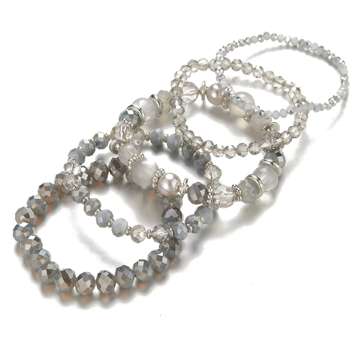 Noessla Beaded Boho Stretch Bracelet Colorful Stackable Crystal Beads Bracelets Trendy Costume Jewelry Mothers Day Gifts for Women(21-Grey)