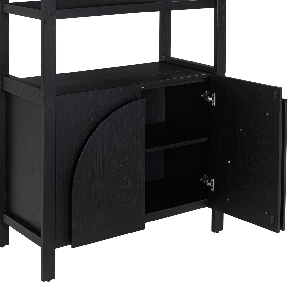 Nathan James Iris 3 Tier Bookshelf, Arched Bookcase Cabinet, Solid Wood Bookcase with Cabinet Base, Boho Bookshelf in Midnight Charcoal Finish, Set of 3