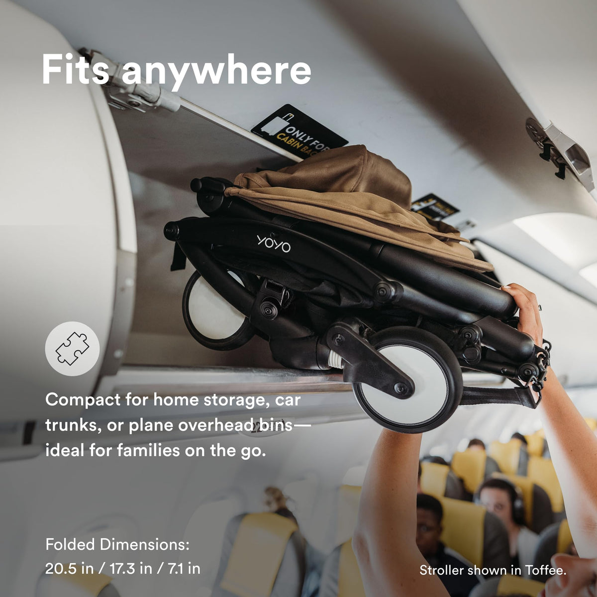 Stokke YOYO3 Stroller from 6 Months - Includes Black Frame/Air France Blue Seat Cushion + Canopy - Folds in & Out in a Flash - Light & Compact - Carry-On Compatible