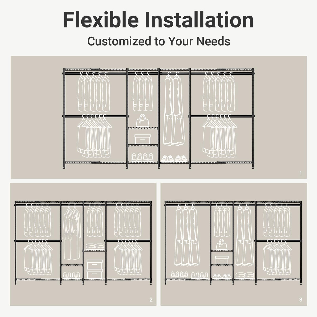 VIPEK X4 Expandable Heavy Duty Clothes Rack, Adjustable from 7'4" to 10'2" with Adjustable Shelves and Hanger Rods, Large Wardrobe Closet Reach-in & Walk-in Closet Metal Clothing Rack, 1530 LBS, Black