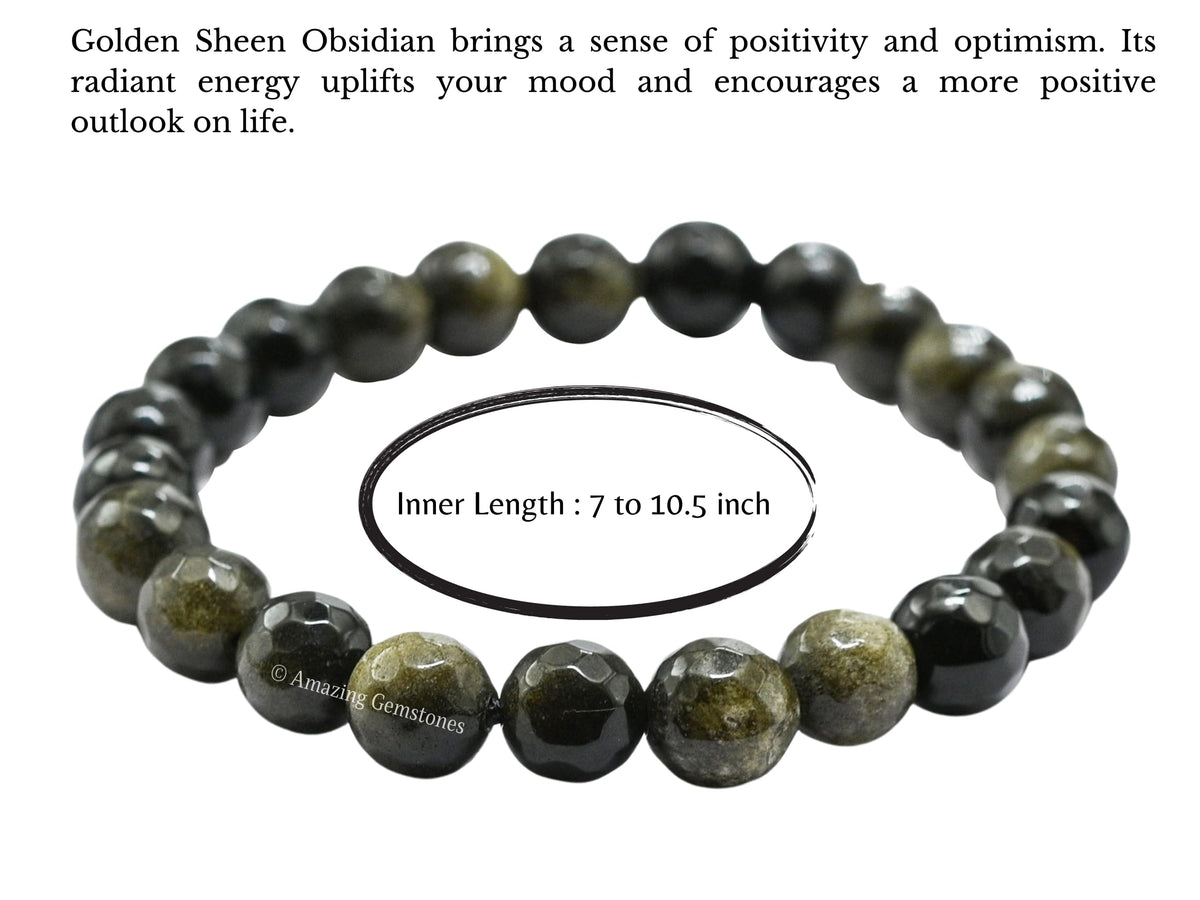 Amazing Gemstone Golden Sheen Obsidian Bracelet for Women - Chakra Mens Bracelet Protection Crystals and Healing Stones - Blessing Bracelet Spiritual Meditation Gift Christmas Stocking