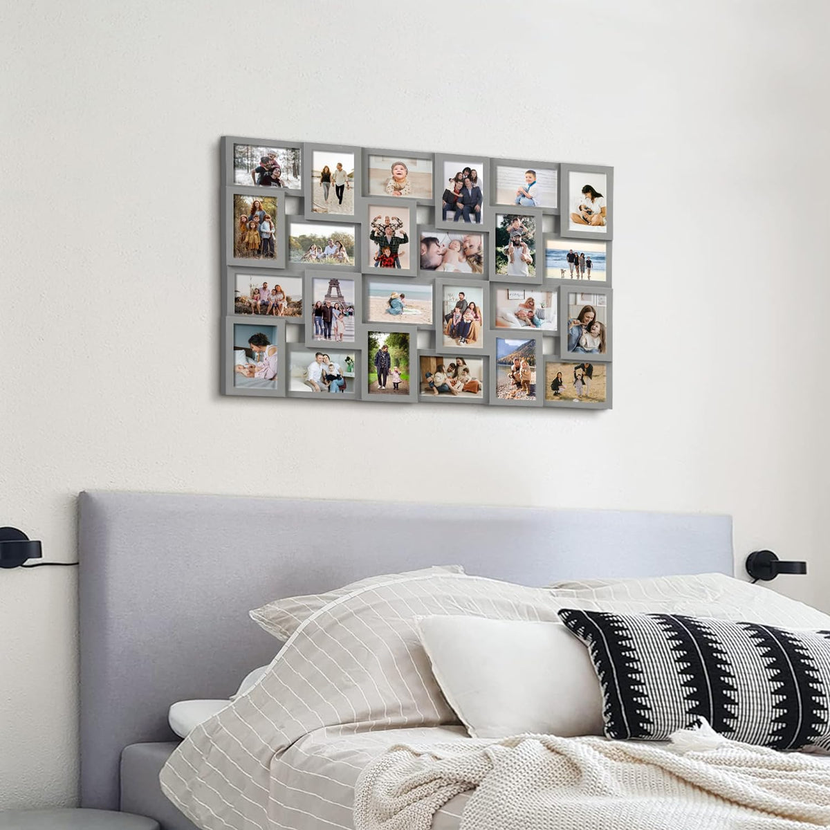 J.M.Deco Collage Picture Frames for Wall 24 Slots, Reunion Friends Family Memory Large Photo Frame Selfie Gallery Puzzle Collage Wall Hanging for 4x6 Photo | Grey