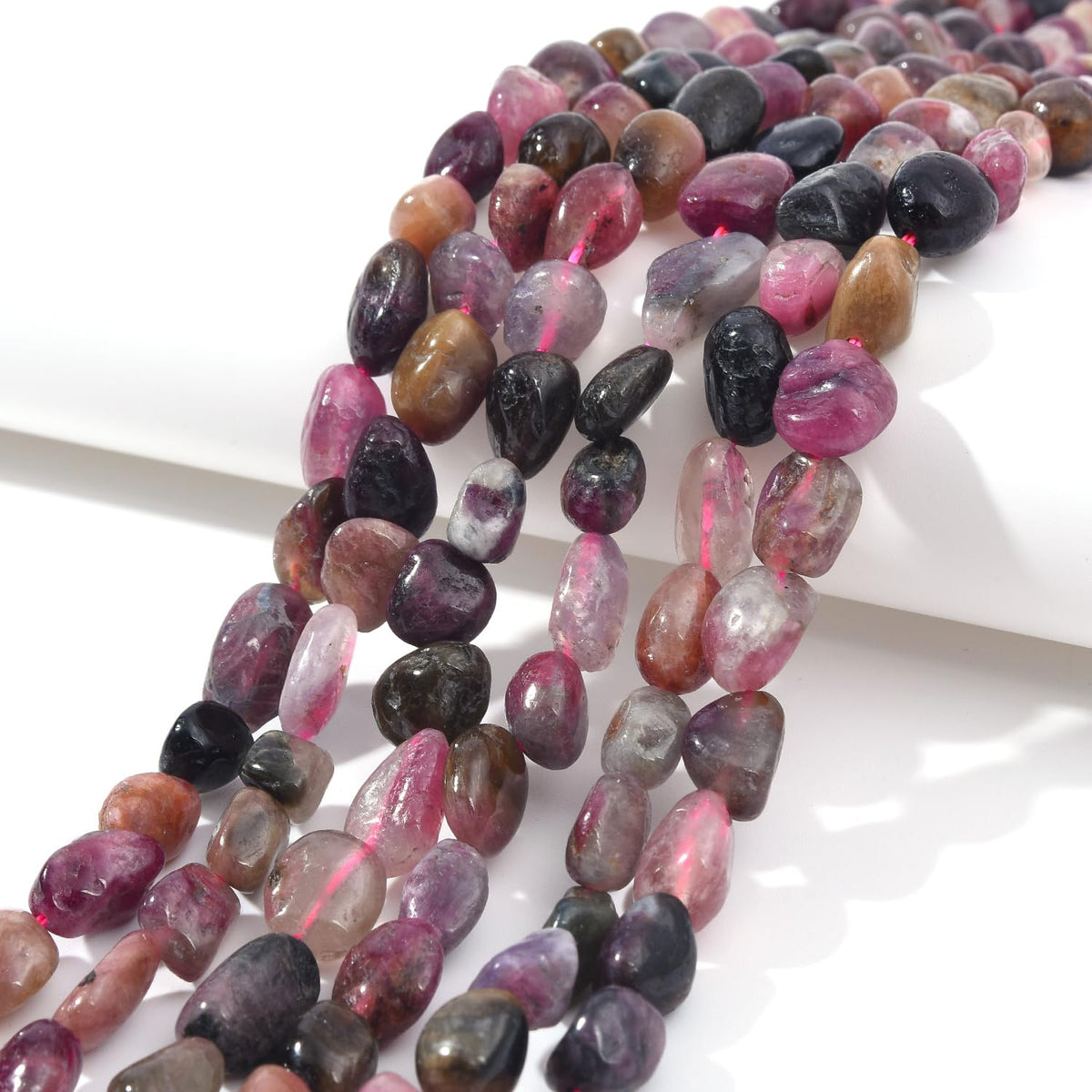 jodaying 6-8mm Natural Mutilcolor Tourmaline Nuggets Oval Free Tumbled Pebble Semi Precious Gemstone Loose Stone Beads Approx 15.5 inch for DIY Jewelry Making