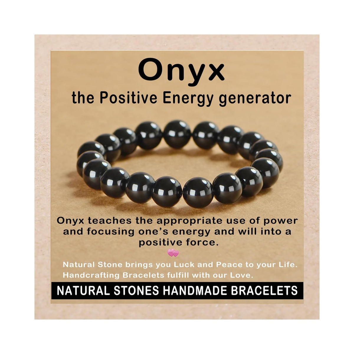 AD Beads Handmade Gemstone Stretch Elastic Bracelet Crystal Healing Reiki Nature's Beauty and Spiritual Essence Unisex (10mm, Black Onyx)