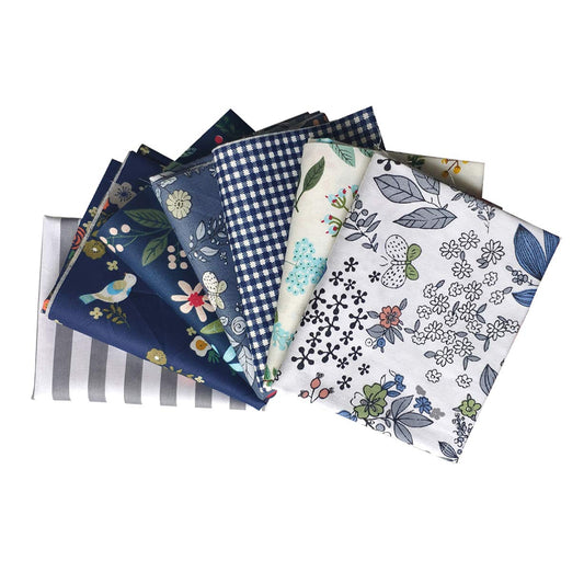 Floral Cotton Fabric Gnognauq 7Pcs 18 x 22 Inches Printed Floral Blue Color Bundle Squares Patchwork Sewing Quilting Bundles Assorted Patterns Pre-Cut Fabric for DIY Scrapbook Craft Making Supplies
