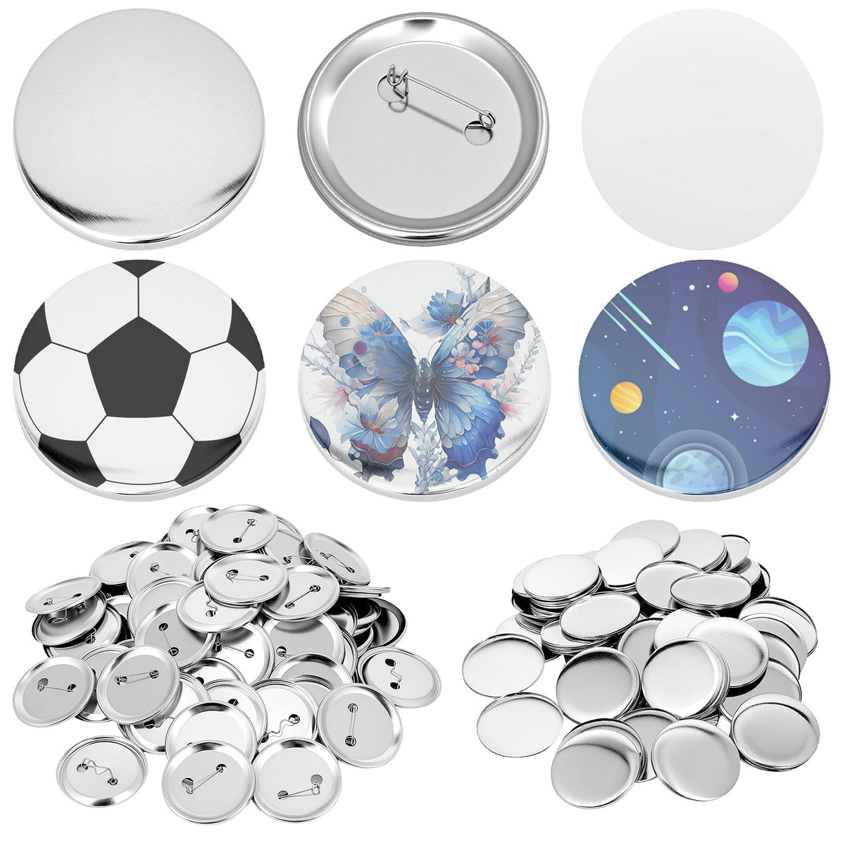 VOXIVEE 2.28in/58mm Button Maker Supplies 300Pcs, DIY Badge Parts Kit for 58mm Button Press Machine, Metal Covers Pin Backs Clear Films for Crafts Gifts Events
