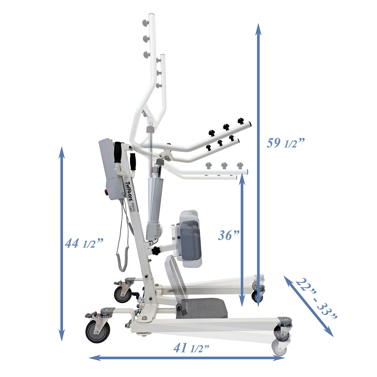 Tuffcare Stand Up Electric Patient Lift - Sit to Stand, Standing Lift, Rhino Lift with Manual Low Base - with Standing Sling (Medium) and Buttock Strap, 380 lb. Weight Capacity