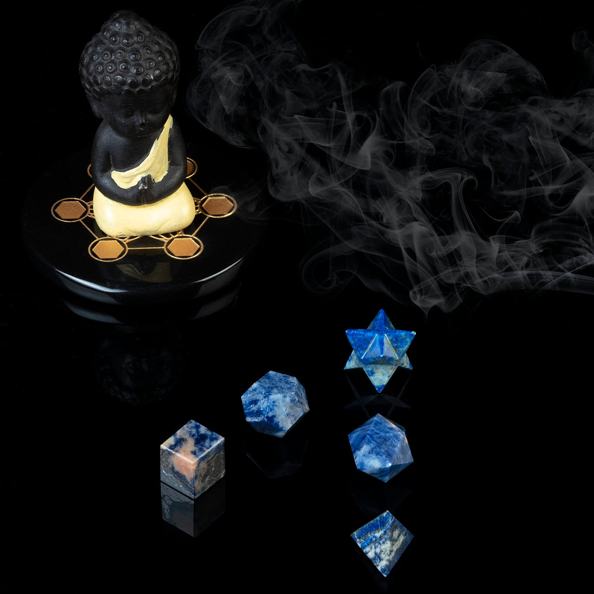 Crocon Sodalite 5Pcs Platonic Solids Crystal Geometry Set, Platonic Solids Sacred Geometric Stones for Meditation Reiki Balancing Healing Chakra Stone Cleansing Spiritual Good Luck (1520 mm)