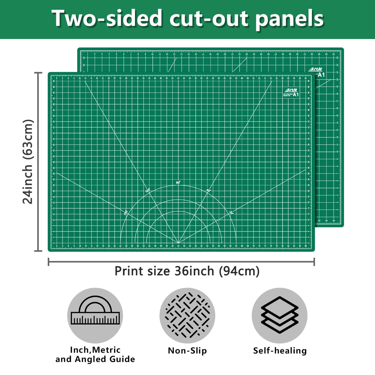 ArtAt Self Healing Cutting Mat: 24 x 36 inch Green Large 5-Ply Double-Sided Durable Non-Slip PVC Cutting Mat for Sewing Quilting Scrapbooking Art & Crafts projects…