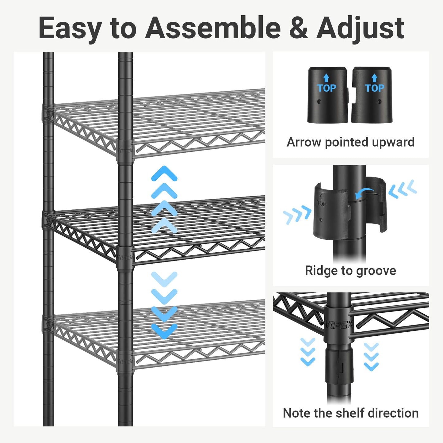 VIPEK X3 Expandable Heavy Duty Clothes Rack Adjustable from 5'2" to 8' with Adjustable Shelves and Hanger Rods, Large Freestanding Clothing Racks Reach-in & Walk-in Closet, Max Load 1210LBS, Black