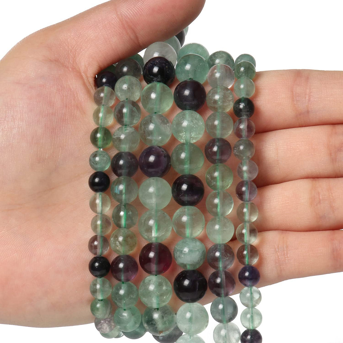 45pcs 8mm Natural Stone Beads Fluorite Beads Energy Crystal Power Gemstone for Jewelry Making, DIY Bracelet Necklace