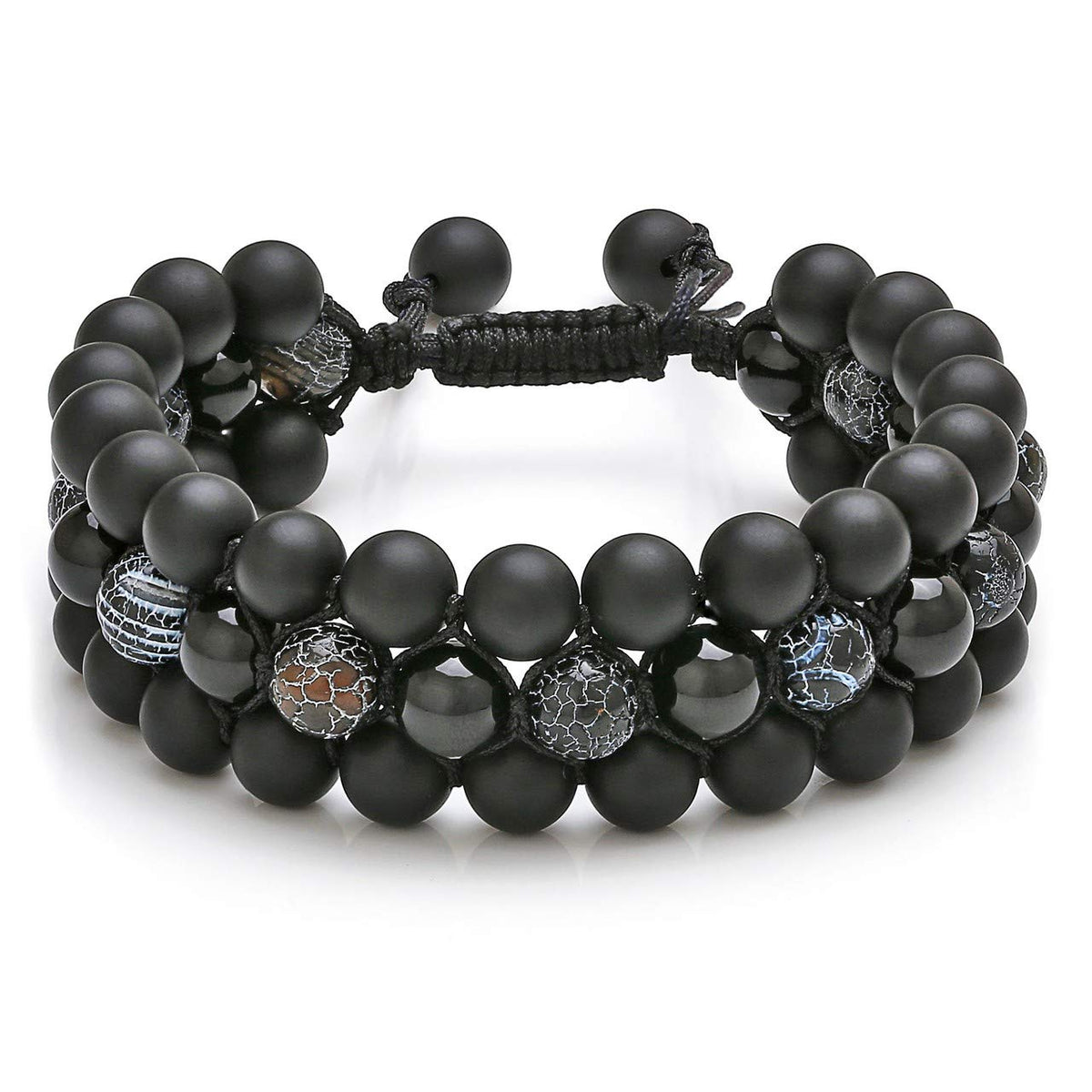 Top Plaza Mens Lava Rock Stone Essential Oil Diffuser Bracelet Chakra Yoga Healing Crystal Bracelet Natural Gemstone Beads Anxiety Bracelets Braided - Matte Black Agate + Dragon Stone
