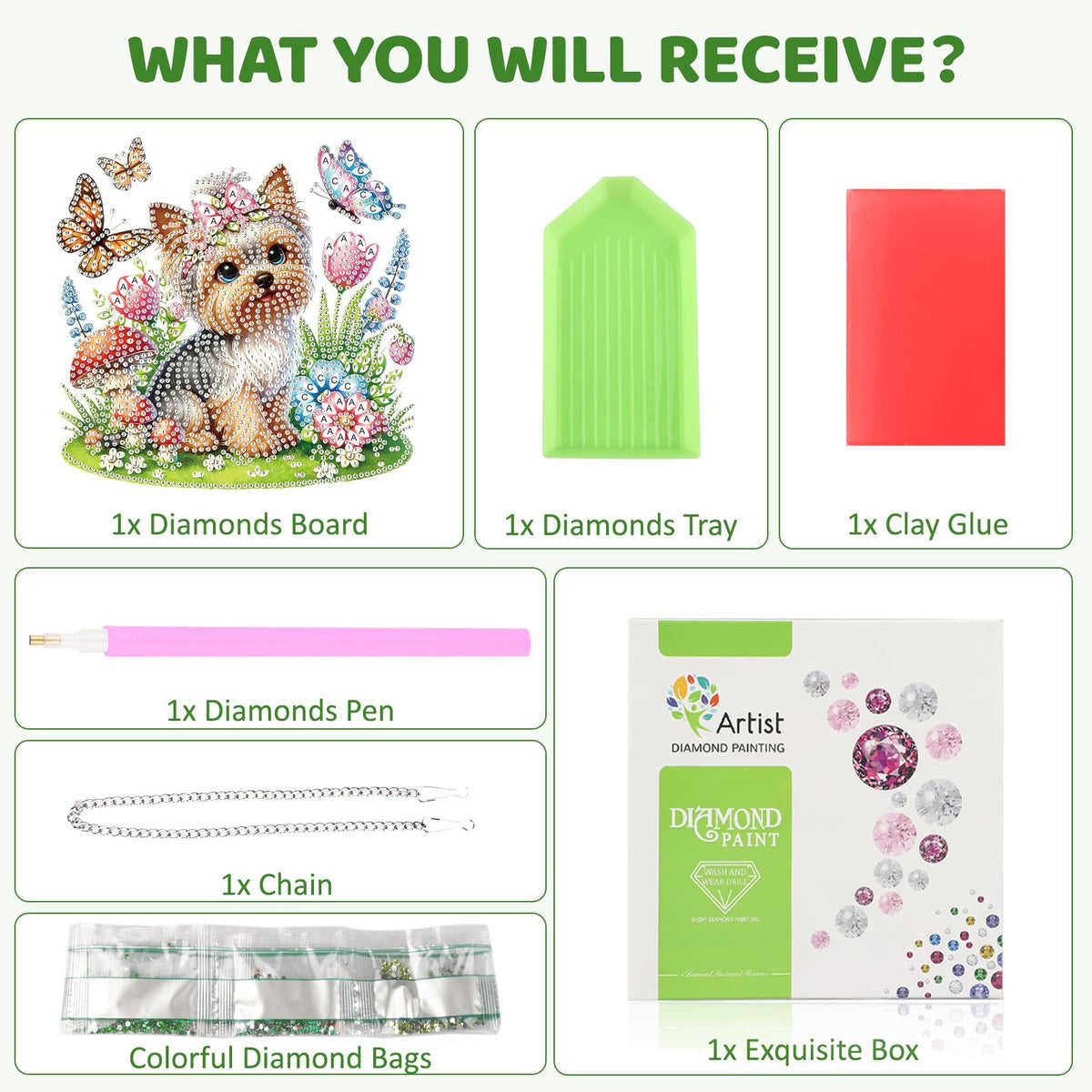 MEIYUDA Flowers Dog Diamond Art Hanging Kits for Adult, Yorkshire Puppy Diamond Painting Hanging Kits Ornaments, DIY Special Shaped Rhinestone Window Pendants Kit for Home Garden Wall Decor Gift