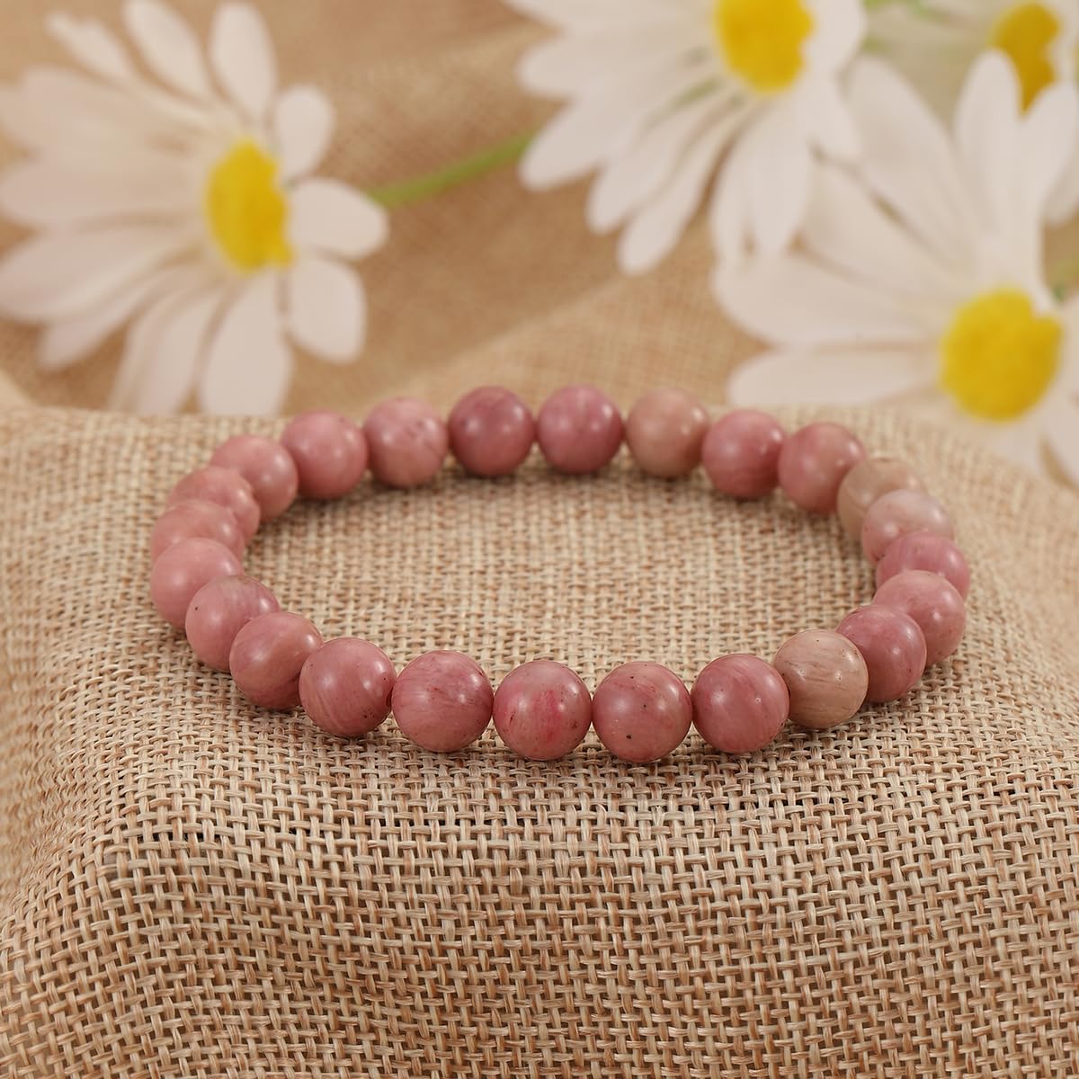 Crystal Vibe Rhodochrosite Crystal Bracelet for Love and Balance - 8mm Beaded Bracelet for Emotional Healing, Trust & Positivity - Crystal Jewelry Gifts for Women Men - Adjustable Size