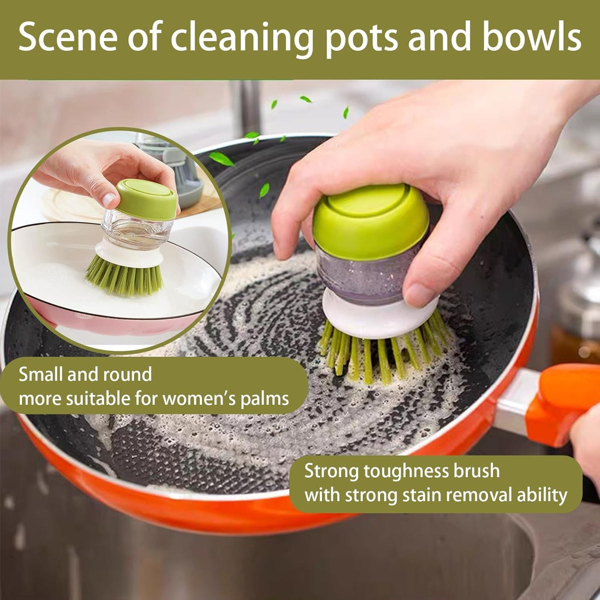Good Grips Soap Dispensing Palm Brush, Dish Scrub Brush, Kitchen Brushes for Dishes, Kitchen Brush with Holder for Pot Pan Sink Cleaning (Gray)