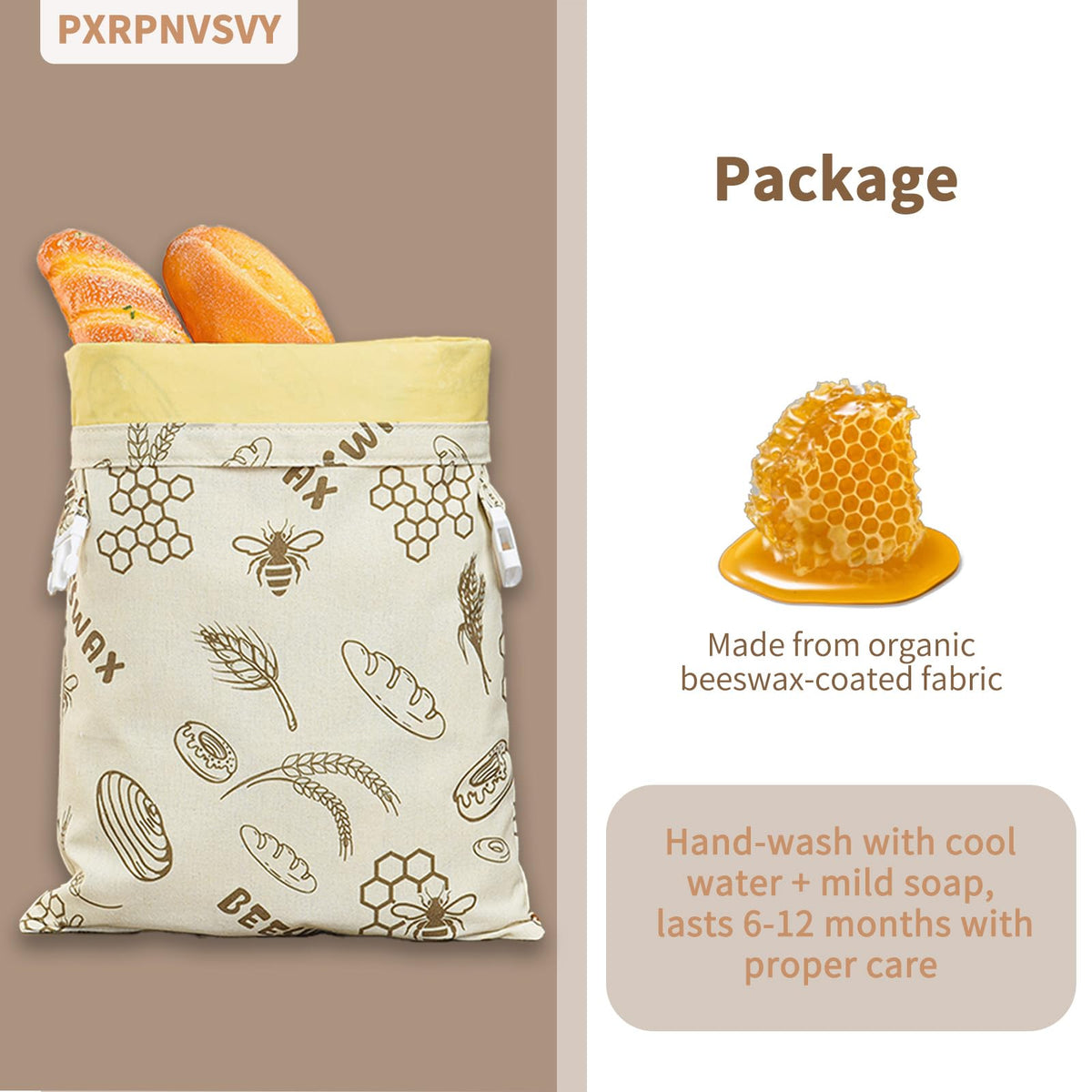 2-PACK Beeswax Bread Bag - Reusable Food Wrapor Homemade Sourdough Loaf,to Keep Fresh Fridge-Safe Beeswax Perfect for Cheese, Fruits Washable & Sustainable Alternative to Plastic