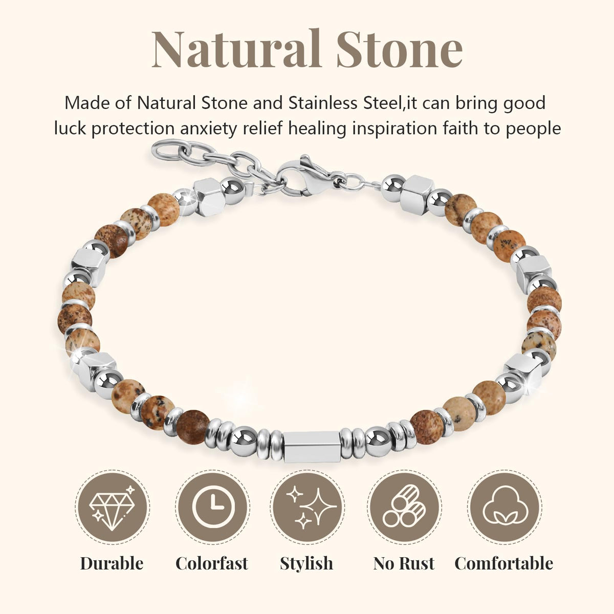 Stainless Steel Stone Adjustable Boho Stackable Womens Beaded Bracelets for Women Trendy Jewelry Stack Cute Health Dainty Waterproof Woman Ladies Colorful Bangle Women's Silver Link Bracelets for Women Non Tarnish A Bohemian Charm Silver Bead Bracelet for