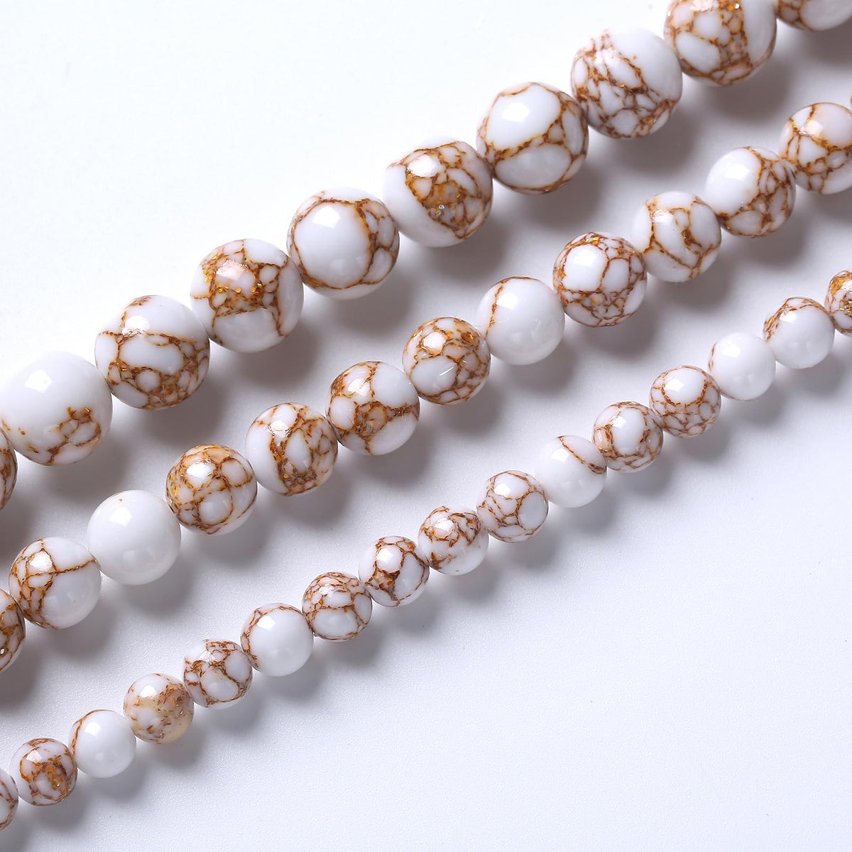 45pcs 8mm White Howlite Spun Gold Stone Beads for Jewelry Making Natural Stone Energy Healing Beads DIY Bracelet Necklace 15" (8mm, White Howlite Spun Gold Stone)