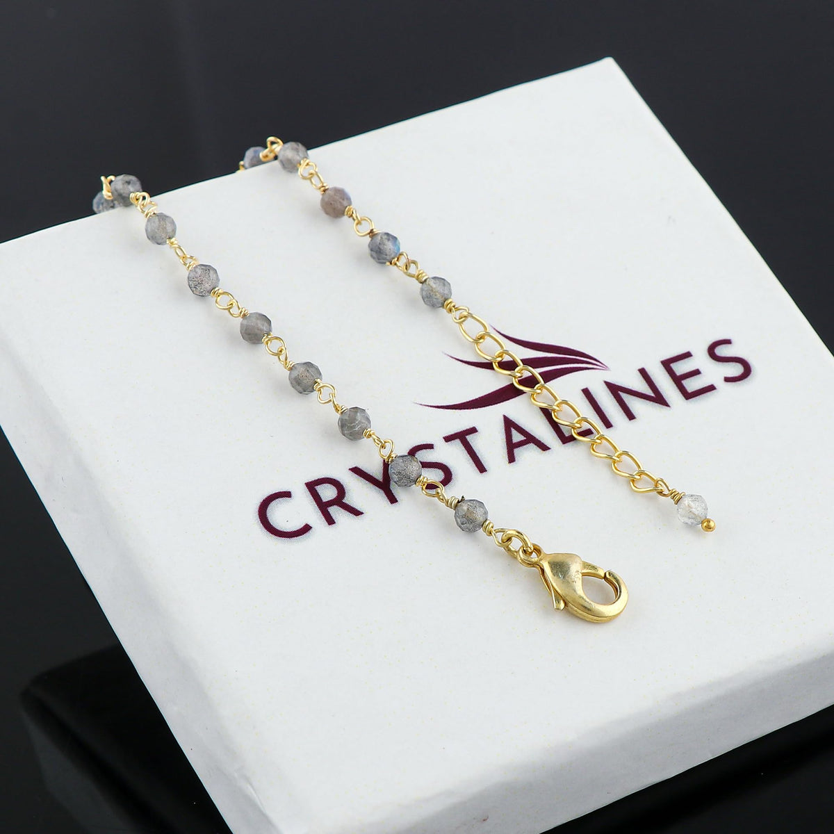 CRYSTALINES Natural Labradorite Gemstone Cluster Bracelet, 14K Gold Plated Rosary Chain Beads, Handmade Bohemian Jewelry for Women, Healing Crystals, Birthday Christmas Gifts