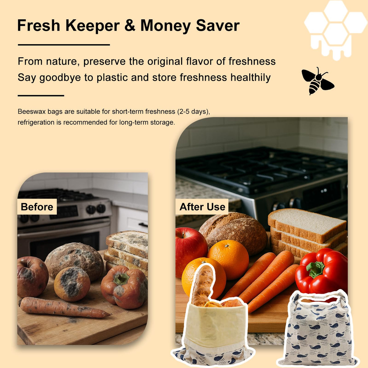 Reusable Beeswax Bread Bags for Homemade Sourdough: XL 13x17in (2 Pack) Eco-Friendly Plastic-free Food Storage | Moisture Lock Technology, Sustainable Fresh Food Preservation Solution