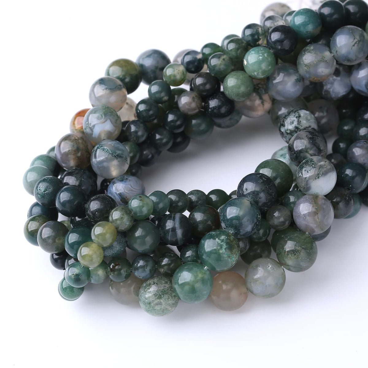 35PCS 10MM Natural Moss Agate Stone Beads Energy Healing Beads for DIY Jewelry Bracelet Necklace Making for Jewelry Making15Inch