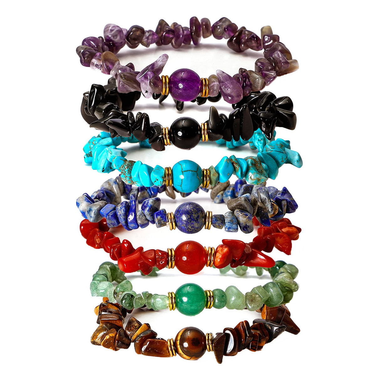 Eigso 7 Chakra Crystal Chips Charm Bracelets for Women Men Mediatation Healing Mala Beads Gemstone Link Wristbands for Woman Man