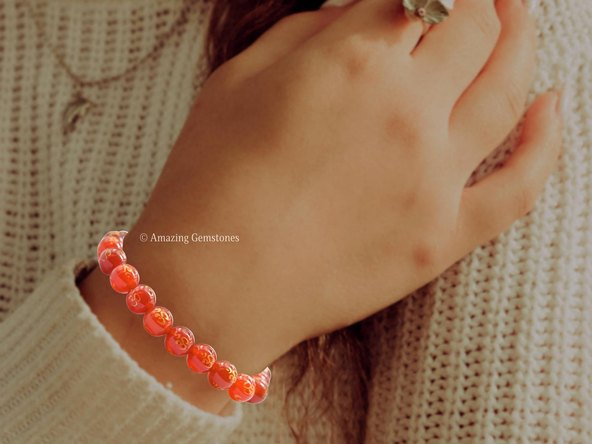 Amazing Gemstone Crystal Bracelet for Women Men's Gifts - Protection Healing Crystal Bracelet - 8mm Gemstone Beaded Stretchable Bracelet Pulseras Para Hombres Mujer Stocking Stuffers Mothers Day Gift (Red Agate OM)