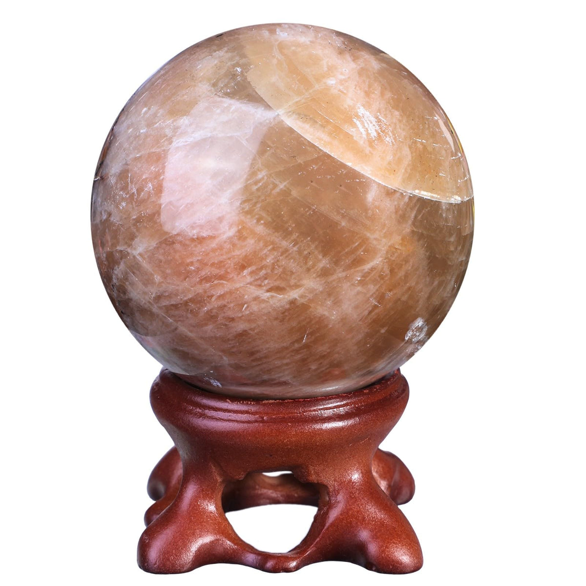 TUMBEELLUWA Orange Moonstone Crystal Ball with Stand for Fortune Teller Witchcraft Divination, Decorative Gemstone Sphere for Home Decor, 41-50 mm