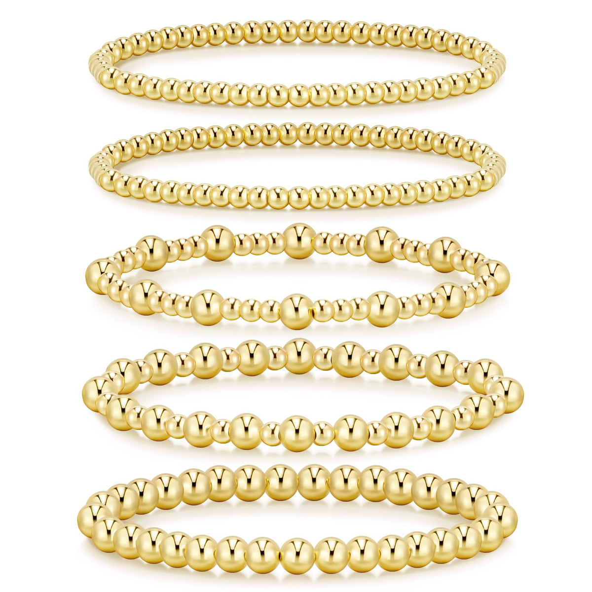 adoyi Gold Bracelets for Women, 14K Gold Plated Beaded Stretch Bracelet Strand Bead Ball Bracelets stack Set Trendy Adjustable Non Tarnish Jewelry Sets for Womens Gifts