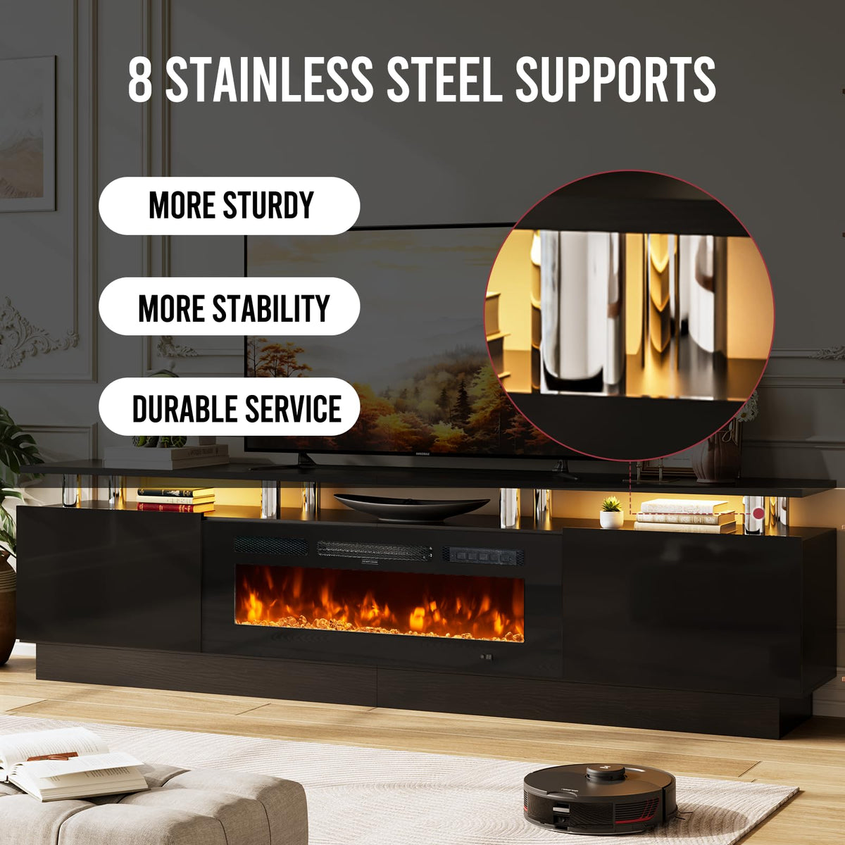 OneBlis 90" TV Stand for Living Room, Large Entertainment Center & Media Console, Fits TVs up to 100", Storage Cabinet with Shelves, 50" Electric Fireplace