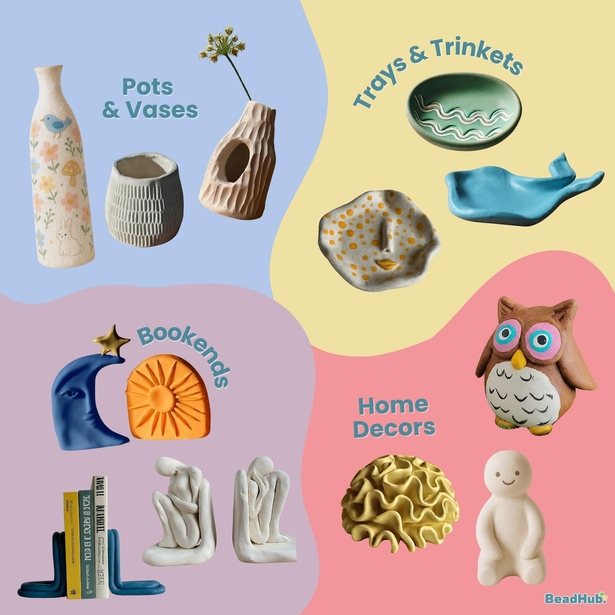 Pottery Kit for Beginners, 4.4LBS Air Dry Clay for Adults with Sculpting Tools, Paint, Glaze, 2kg Air-Dry Modeling Clay | Molding, Sculpt & Painting Set, Hobby Date Night DIY Art Craft Kits (White)