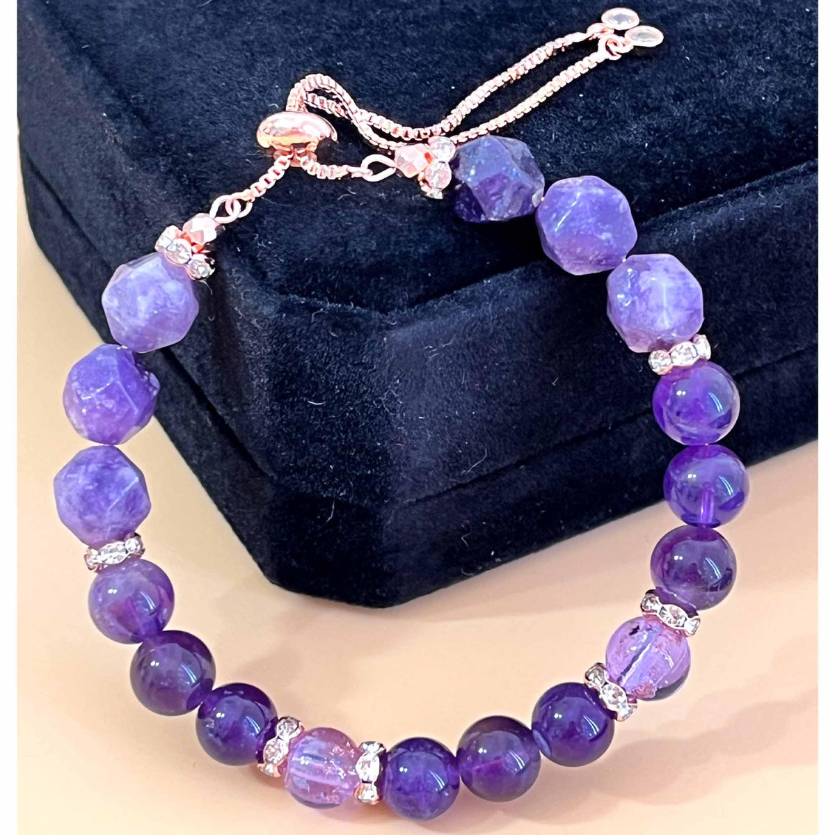 ARTSY Crafts Amethyst + Glow in The Dark Firefly Beads Bracelet, Handmade in USA, Luminous Murano Glass Beads Jewelry Mermaid Crystals (Amethyst - Slider)